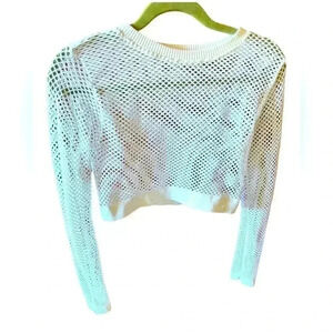 White one size nylon fishnet cropped workout top/ swim coverup. NWOT . Stretchy!